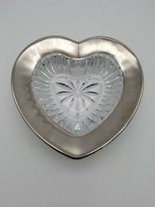 Vintage Cut Crystal Heart Silver Rim Candy Trinket Dish
