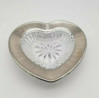 Vintage Cut Crystal Heart Silver Rim Candy Trinket Dish 2
