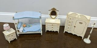 Vintage Miniature Plastic Dollhouse 6 Pc.  Bedroom Furniture Set,  Made In Italy