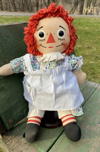 Vintage 1970s Knickerbocker Raggedy Ann Plush Folk Rag Doll 15 1/2” Vcg