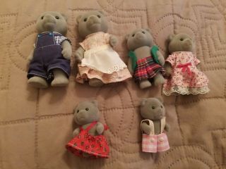 Calico Critters Sylvanian Families Vintage Gray Bears Family Of 6