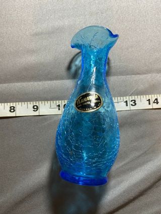 Blue Cracked Glass Single Flower Kanawha Vase Hand Crafted Dunbar West VA 2