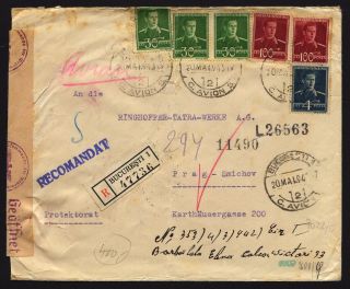 Romania 1943 Censored Reg.  Airmail Cover To Bohemia Protectorate,  Tatra A.  G.