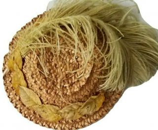 Antique Vtg Straw Doll Hat For French German Bisque Head Size Of 8.  5 "