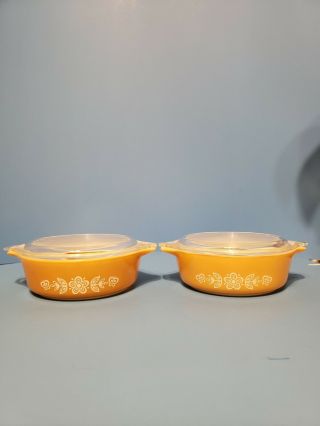 Pyrex Corning Ware Butterfly Gold 1 Pint Casserole Dishes With Lids