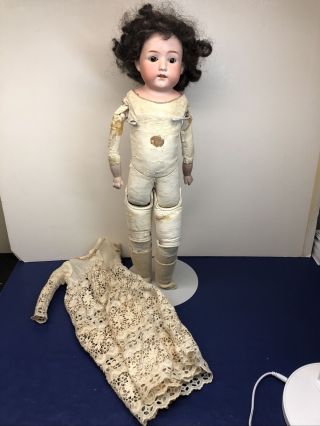 21” Antique Germany Bisque Doll Heubach 275 3/0 EH Leather Kid Body Stat Eyes L 2