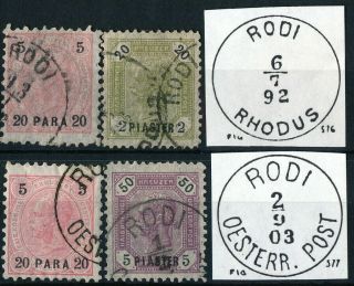 Greece,  Austria Levant,  Rodi,  2 Diff.  Scarce Postmarks On 3 Stamps.  N686