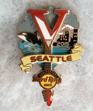 Hard Rock Cafe Seattle 5th Anniversary Inverted Guitar City Skyline Pin 82287