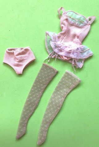 Vtg 1966 Barbie Mattel 1655 " Under Fashions " Pink Lingerie Garters Panty Hose