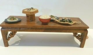 Dollhouse Miniature Coffee Table Filled With Japanese Food