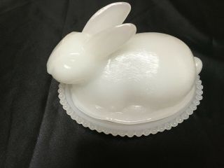 Milk Glass Rabbit Bunny Covered Dish
