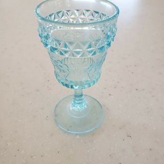 Vintage L E Smith ? Floral Aqua Blue Wine Cordial Glass