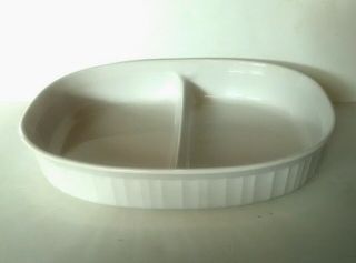 Vintage Corning Ware White Ribbed Oval Casserole Divided Dish 1.  8 Liter F - 6 - B