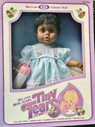 Vintage 1982 Ideal Tiny Tears Rare Black Baby Doll Nib Box 13 "