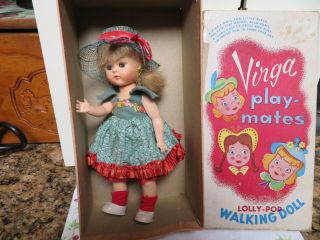 Vintage Hard Plastic 8 " Virga Walker Doll Rare Outfit - Box - Ginny Friend -