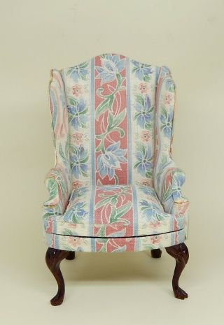 Vintage Floral Bespaq Wingback Chair Dollhouse Miniature 1:12