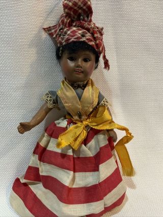 Rare Antique German Doll Painted Black Bisque Head Glass Eyes Clothing
