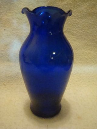 Vintage Cobalt Blue Small Glass Vase Fluted Ruffle Rim Edge 5 1/4 " Tall Indiana