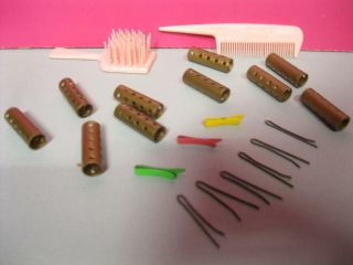 Barbie Vintage Doll American Girl Color Magic - Hair Brush Comb Curlers Clips Pins