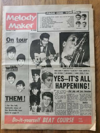 Melody Maker Newspaper November 9th 1963 On Tour With The Beatles Cover