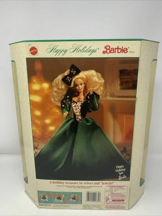 VINTAGE 1991 Happy Holidays Barbie Doll Blonde Green Dress Mattel NIB CHRISTMAS 2
