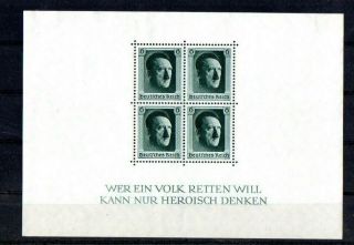 Germany Third Reich 1937 Hitler Birthday Souvenir Sheet Mlh See Scan