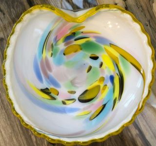 Vintage Mid Century Murano Art Glass Tutti Frutti Bowl Tray Yellow Multi