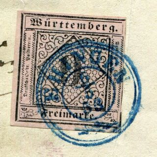 D113397 German States Wurttemberg Sc.  5 9kr Front Of Letter Germany Ehingen 1853