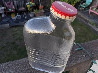 Vintage Anchor Hocking Ribbed Glass Refrigerator Bottle Water Jar Red Lid