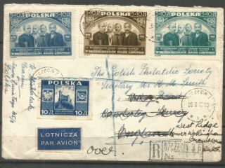Poland,  Registered Air Mail Cover From Szczecin To Camberley,  England