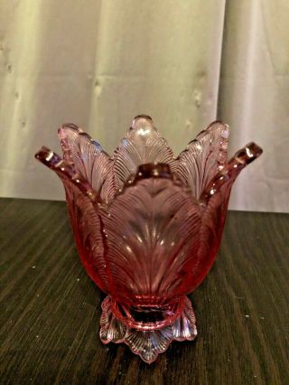 Fenton Two Way Tulip Dusty Rose Pink Reversible Votive Taper Candle Holder