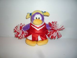 Disney Club Penguin Plush 7 " Red & White Purple Cheerleader W/ Pom Poms