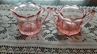 Vintage Pink Depression Glass Creamer And Sugar Bowl Set