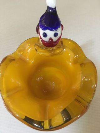 Vintage Murano Glass Clown Bowl Dish Yellow