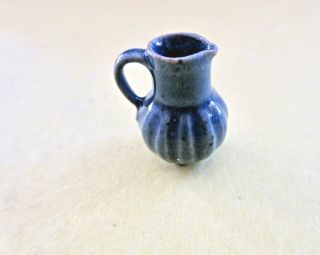 1:12 Artisan E Cassaunt Vintage Country Style Blue Rustic Pottery Ridged Pitcher