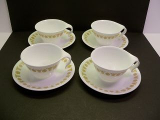 Set Of 4 Vintage Corelle " Butterfly Gold " Hook Open Handle Cups And Saucers