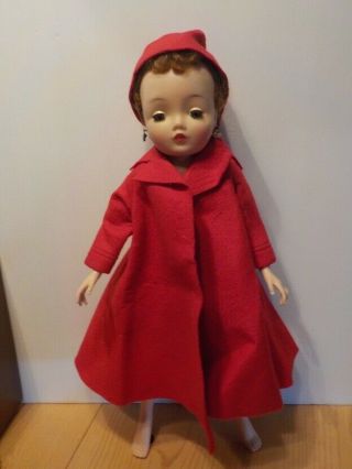 Vintage 50s Madame Alexander Cissy Tagged Red Felt Coat And Hat