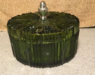 Vintage Avocado Green Divided Candy Dish With Lid