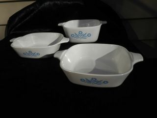 Vintage Pre - Owned Set Of 3 Blue Cornflower Corning Ware Small Casserole Dishes
