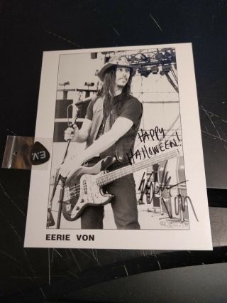 Eerie Von Hand Signed 8x10 Promo Glossy B/w Photo W/ Guitar Pick Misfits Punk