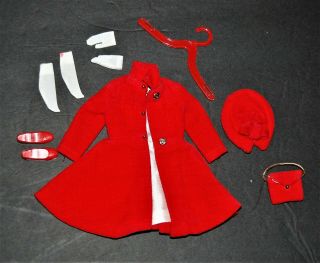 Vtg Skipper Doll Outfit Red Velvet Dress Coat 1906 Hat Purse Sox Shoes Complete