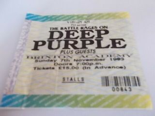 Deep Purple Ticket 1993 The Battle Rages On Brixton London