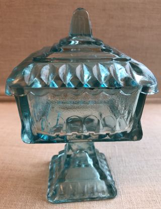 Vintage Mini Clear Glass Square Pedestal Compote Candy Dish With Lid Wedding Box
