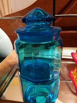 Vintage Turquoise Glass Paneled Apothecary Jar,  Canister Le Smith