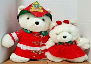 Ms Bear And Fireman - Vintage 1996 Dayton Hudson Santa Bears - Christmas Decor