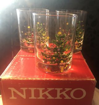Nikko Vintage Christmas Tree Glassware 14oz Double Old Fashioned Set 3 Glasses