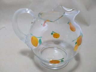 Small Vintage Round Hand Painted Orange Juice Pitcher With Ice Lip