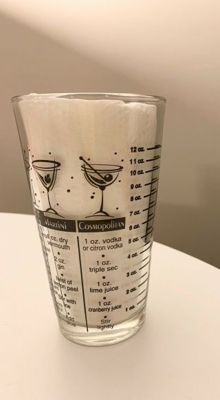 Vintage Mid Century Libbey Cocktail Recipe Bar Pint Glass Martini Manhattan 60 