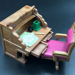 Calico Critters Sylvanian Vintage Roll Top Desk And Swivel Chair Rare