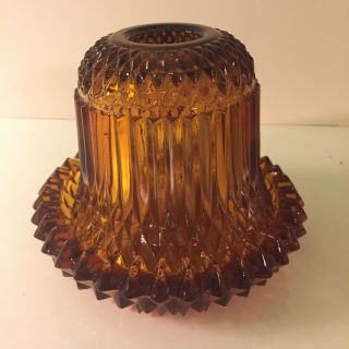 Vintage Indiana Glass Diamond Point Amber Fairy Lamp Light Votive Candle Holder